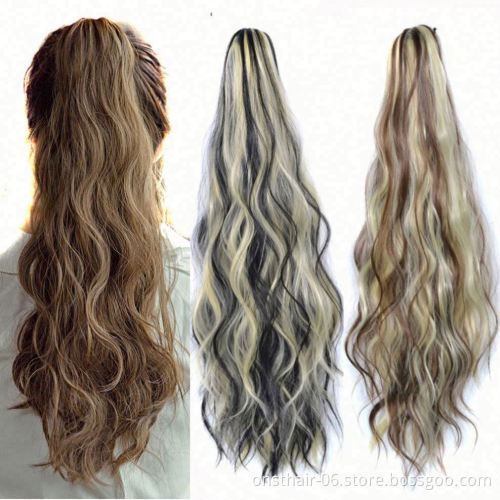Long Roll Ponytail Wig Hair Curly Drawstring Ponytail Synthetic Hairpiece Hair Piece For Women Fake Bun Clip In Hair Extension